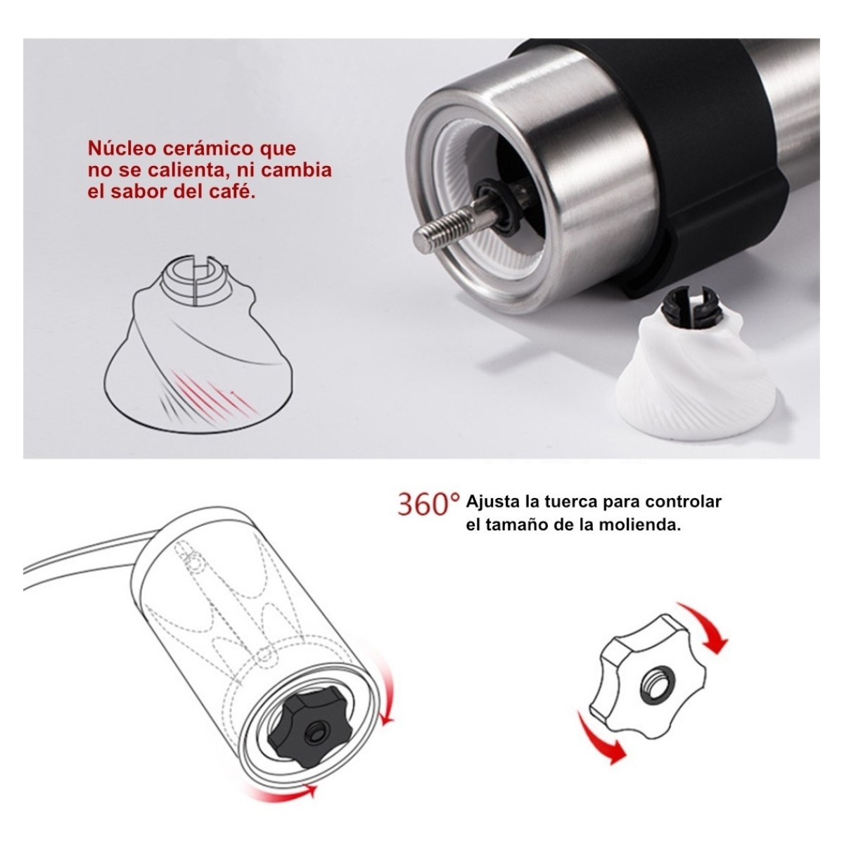 Molinillo Manual Cafe Acero Inoxidable 40gr Regulable - Imagen 5