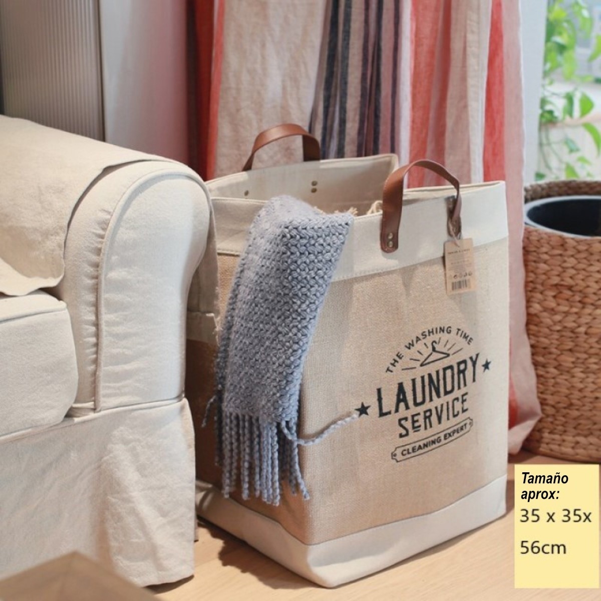 Cesto Para Ropa Sucia Gran Capacidad Yute+pu Plegable - Imagen 2