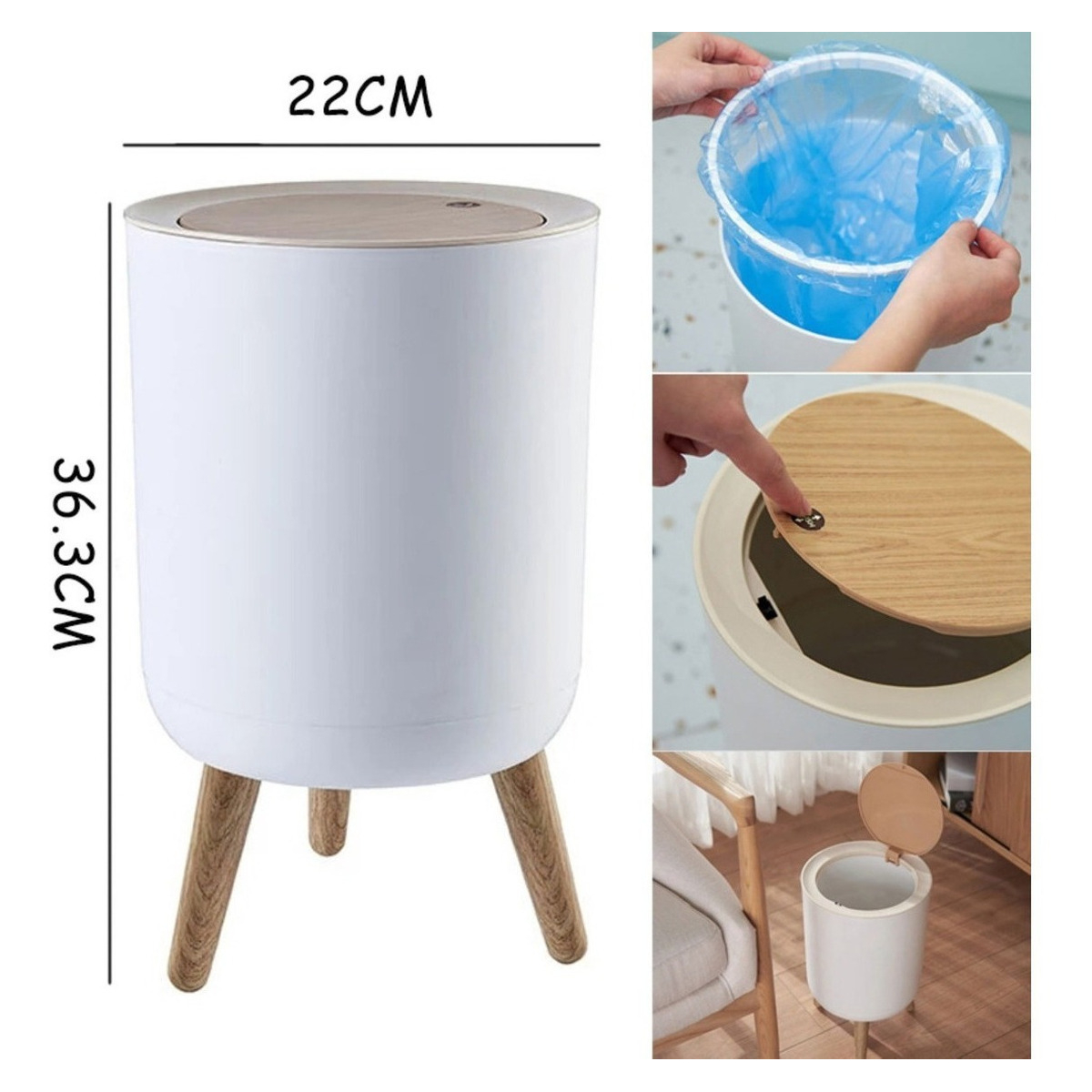 Papelera Cesto Basura Patas De Madera Decorativo Cocina Baño - Imagen 6