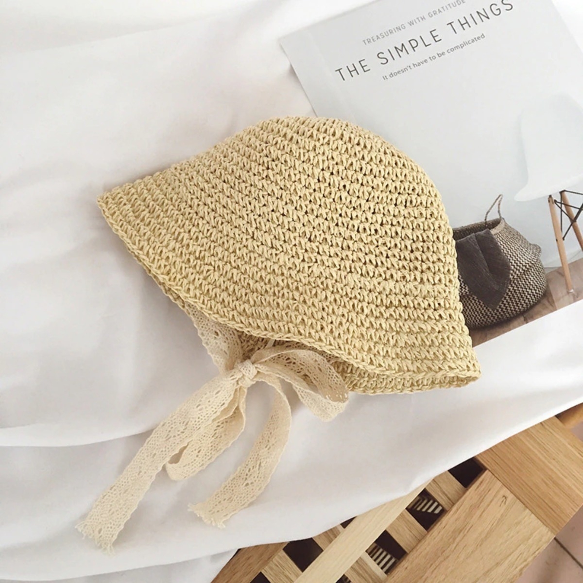 Sombrero De Encaje Con Lazo Para Niña Estilo Paja Verano - Imagen 5