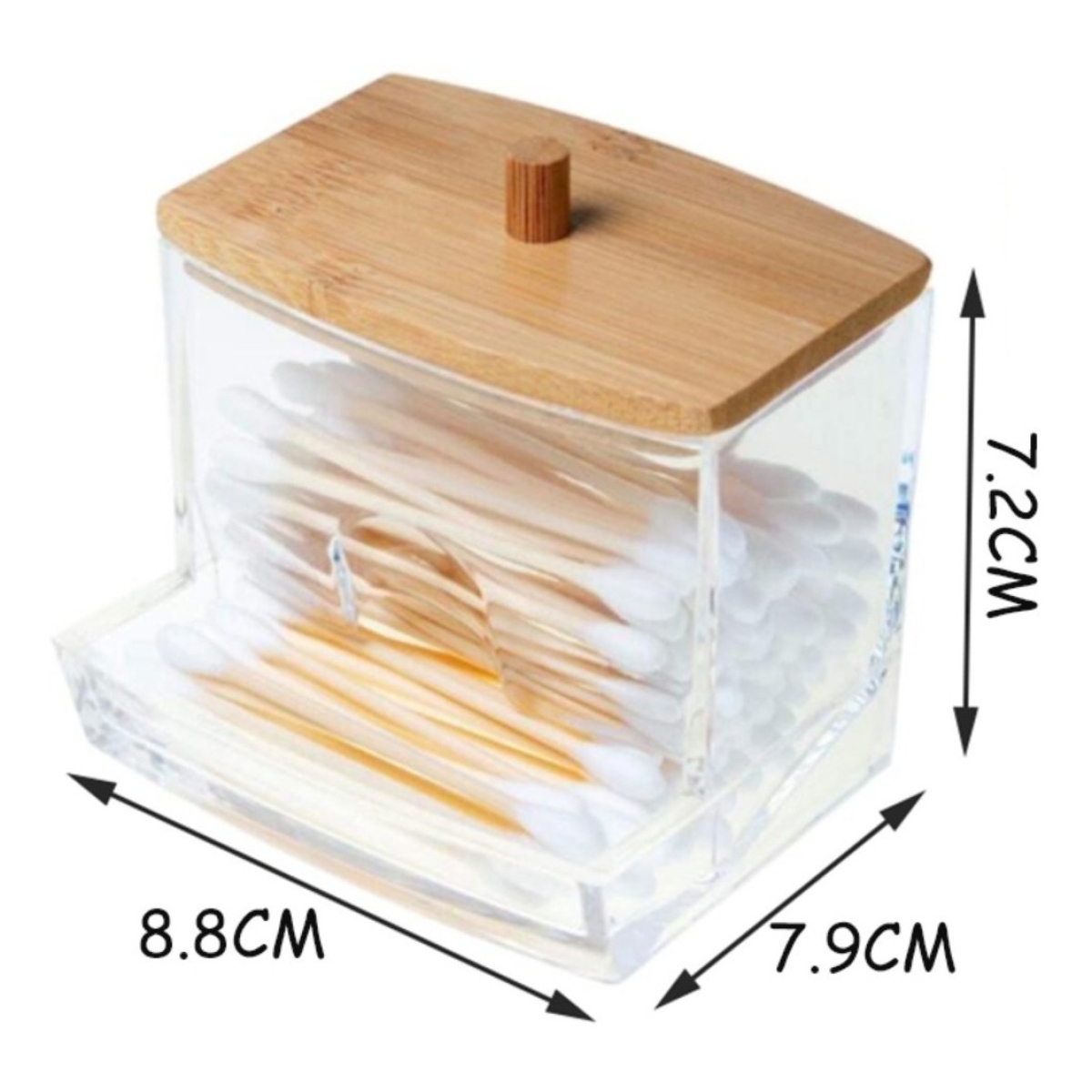 Dispensador De Hisopos Cotonetes Bastoncillos Tapa Bambu - Imagen 2