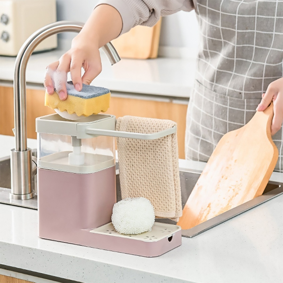 Soporte Dispensador Para Esponja + Jabon Y Rejilla Cocina - Imagen 11