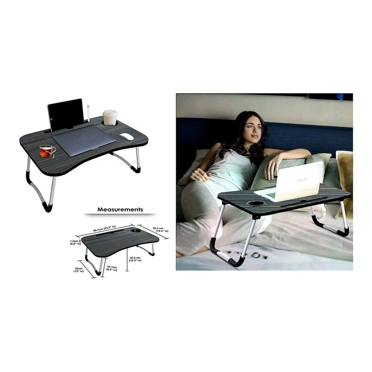 Mesa Plegable Para Laptop Tablet Con Portavaso Y Cajón - Imagen 4