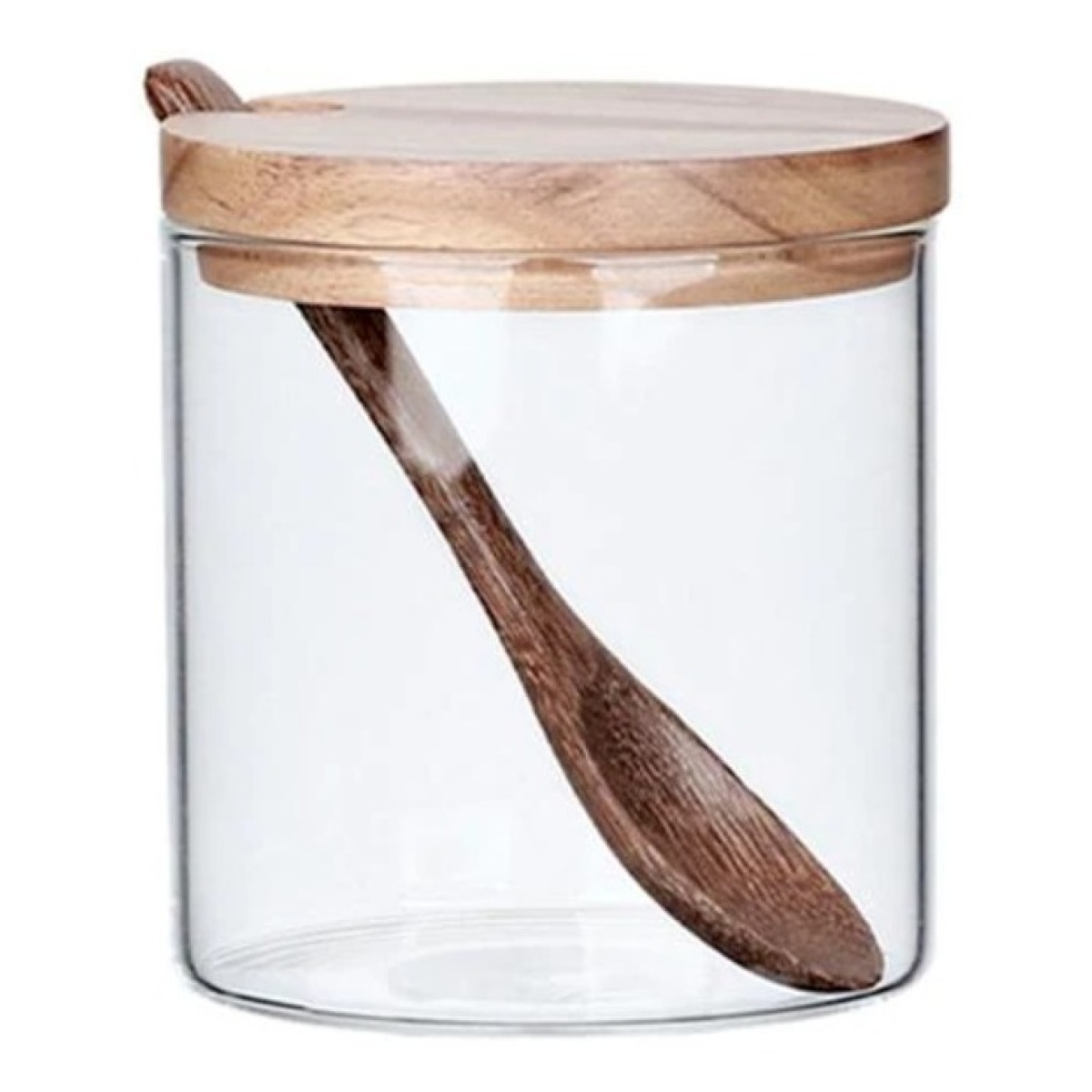 Frascos De Vidrio Especieros Tapa Madera Cocina Con Cuchara - Imagen 1