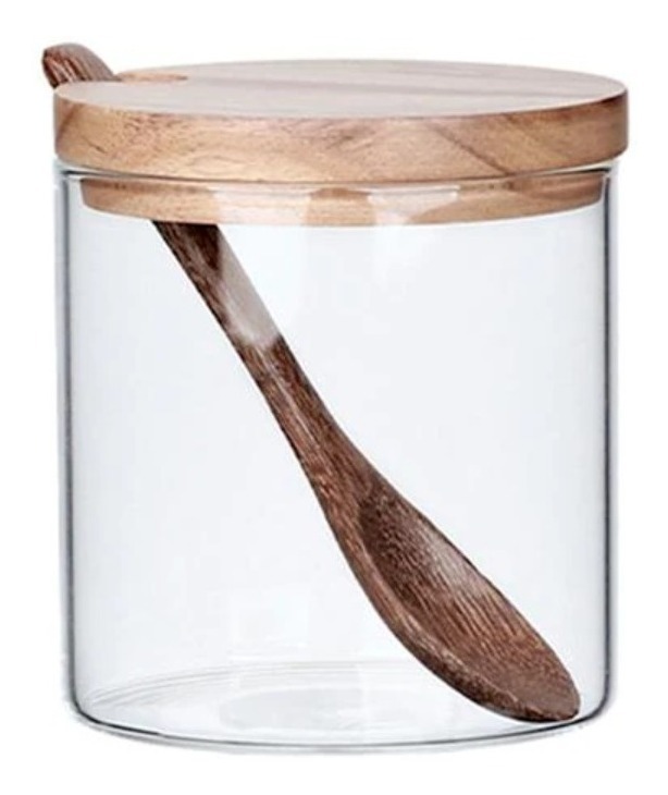  Tarros de vidrio con tapas de bambú y cuchara