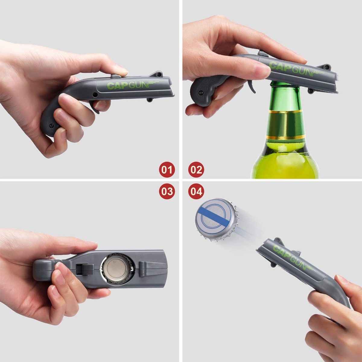 Destapador Abridor Botellas, Diseño Arma Pistola Rojo Y Gris - Imagen 7