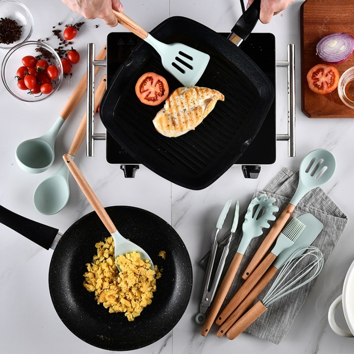 Juego 11 Piezas Utensilios Silicona + Soporte Cocina - Imagen 6