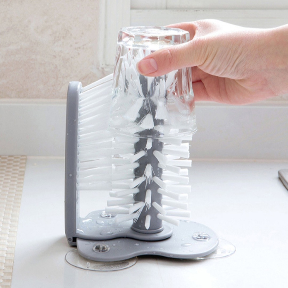 Cepillo Doble Lava Vasos Tazas Limpieza Con Ventosas Pileta - Imagen 6