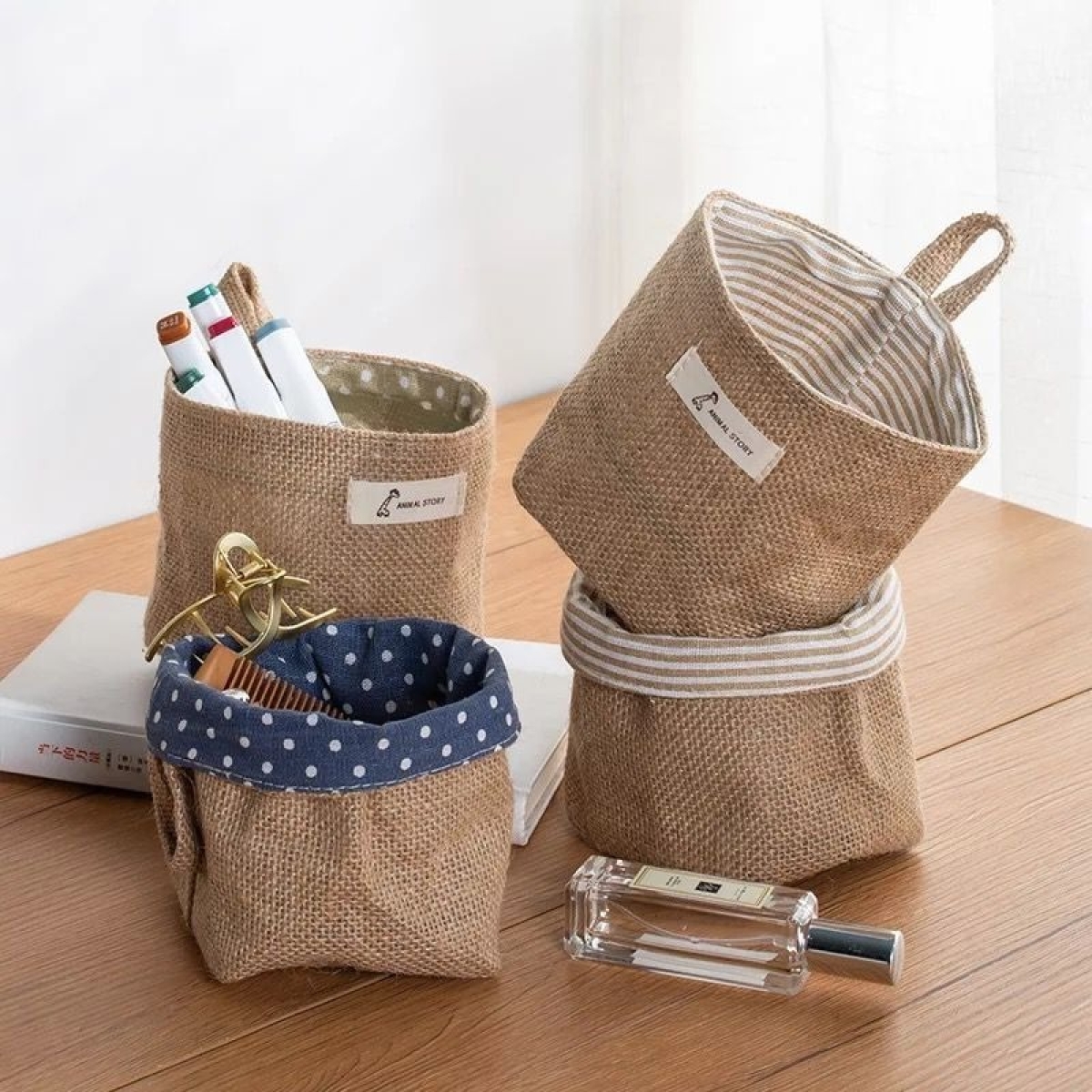 Bolsa Cesto De Tela Lino Para Almacenar Objetos Colgante - Imagen 31