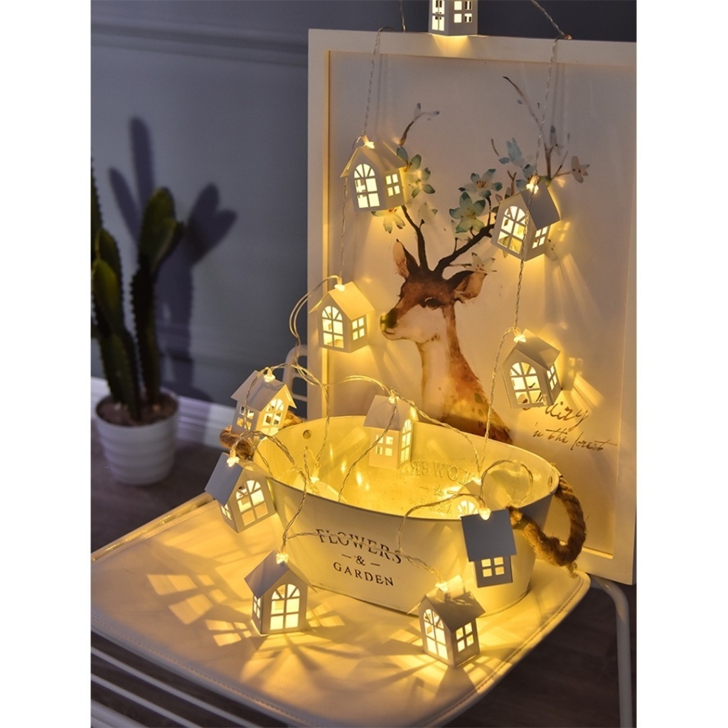 Guirnalda De Casitas Con Luz Led Madera Fina Iluminarás