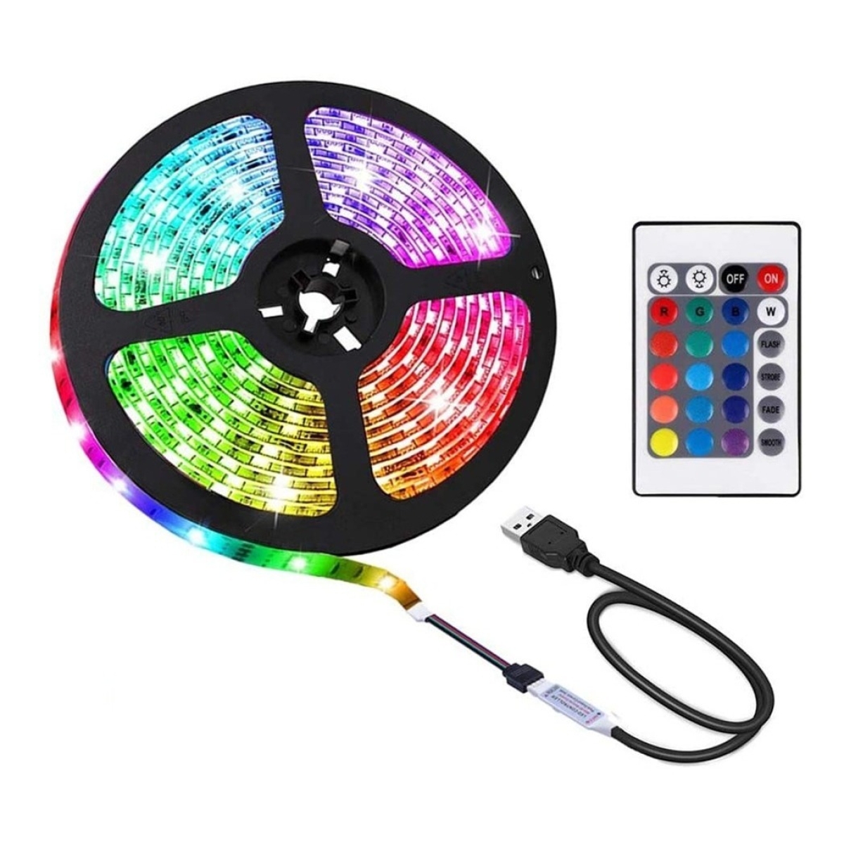 Cinta Rgb Tira Led Usb 5050 Colores 2 Metros C/ Control Tv - Imagen 1