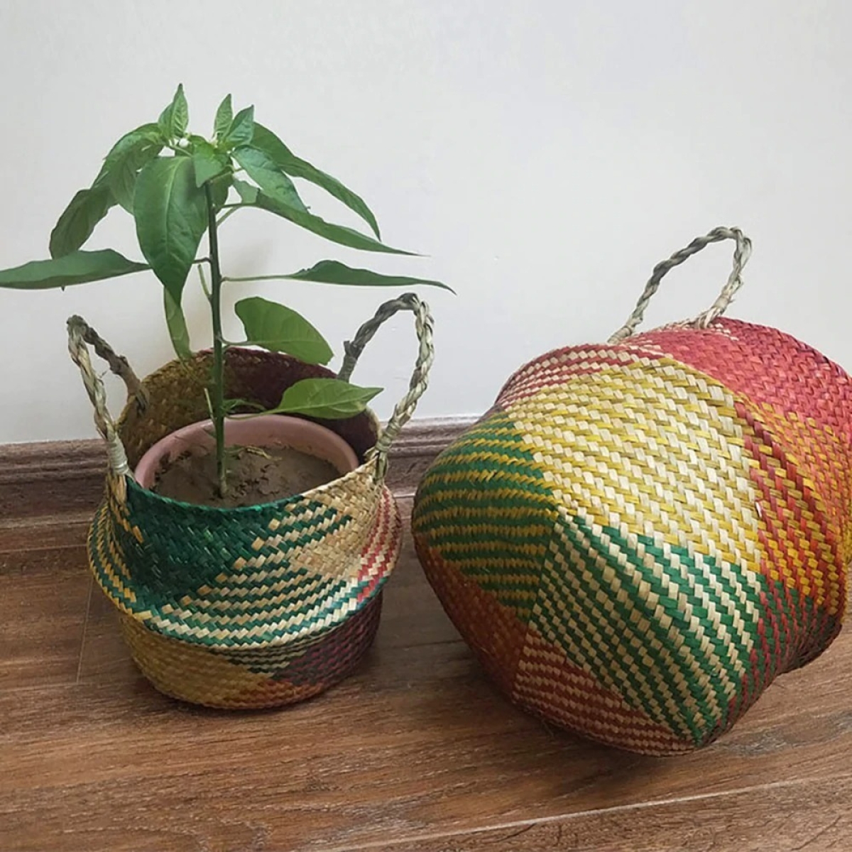 Cesto De Fibra Natural Canasto Ratán Decoración Multiuso M - Imagen 3
