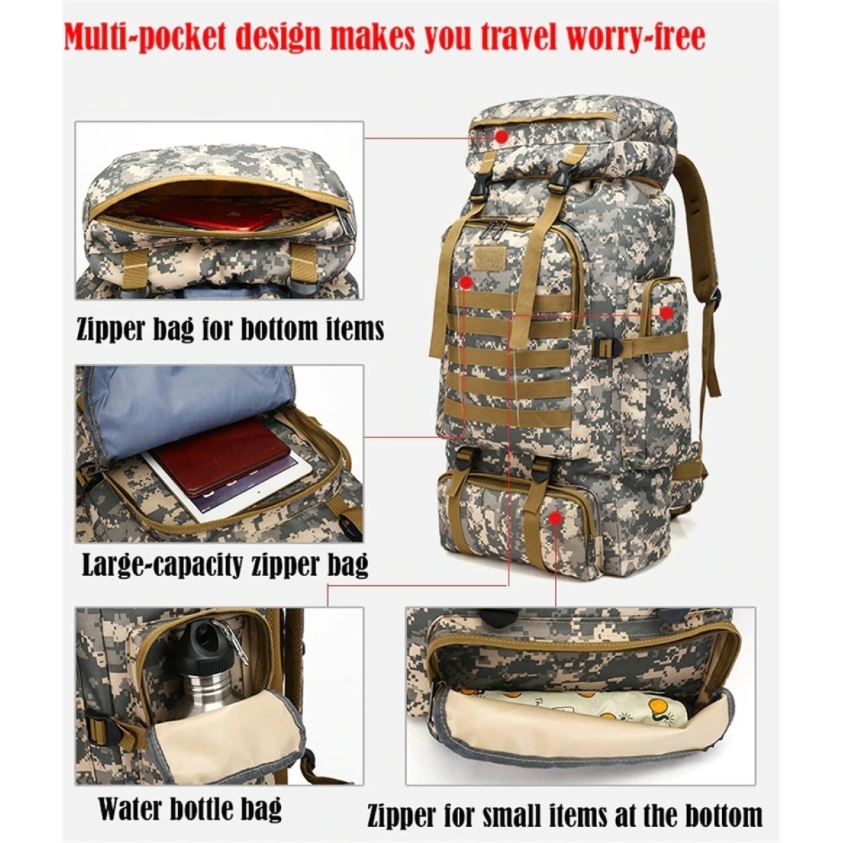 Mochila Tactica Militar De Viaje Grande 60 Lts Iluminarás - Imagen 12