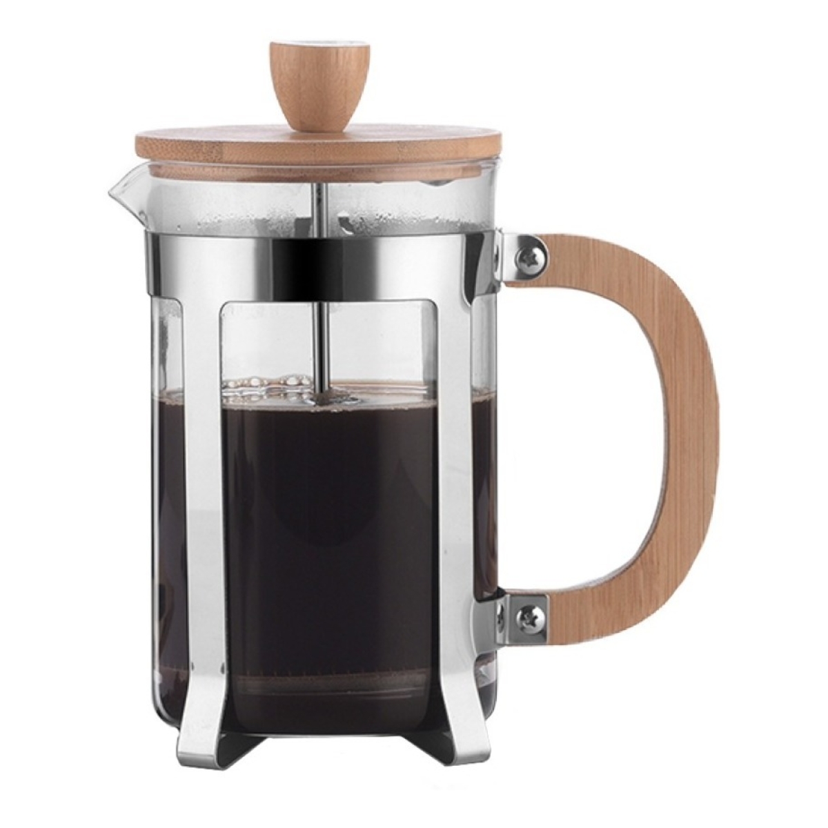Cafetera Manual Embolo Prensa Francesa Vidrio Y Madera 600ml - Imagen 1