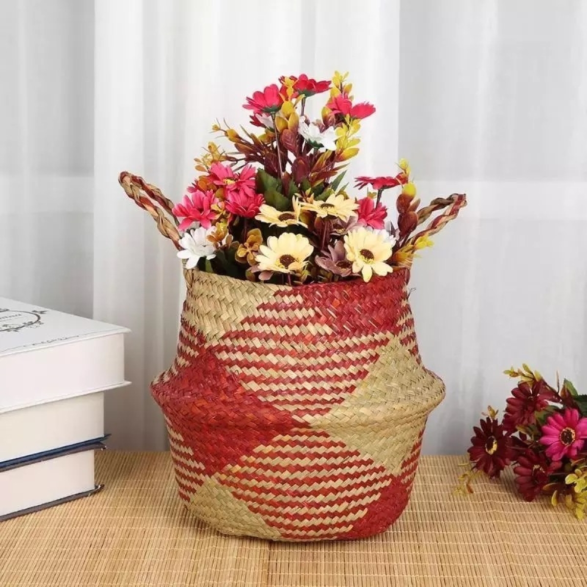 Cesto De Fibra Natural Canasto Ratán Decoración Multiuso M - Imagen 7