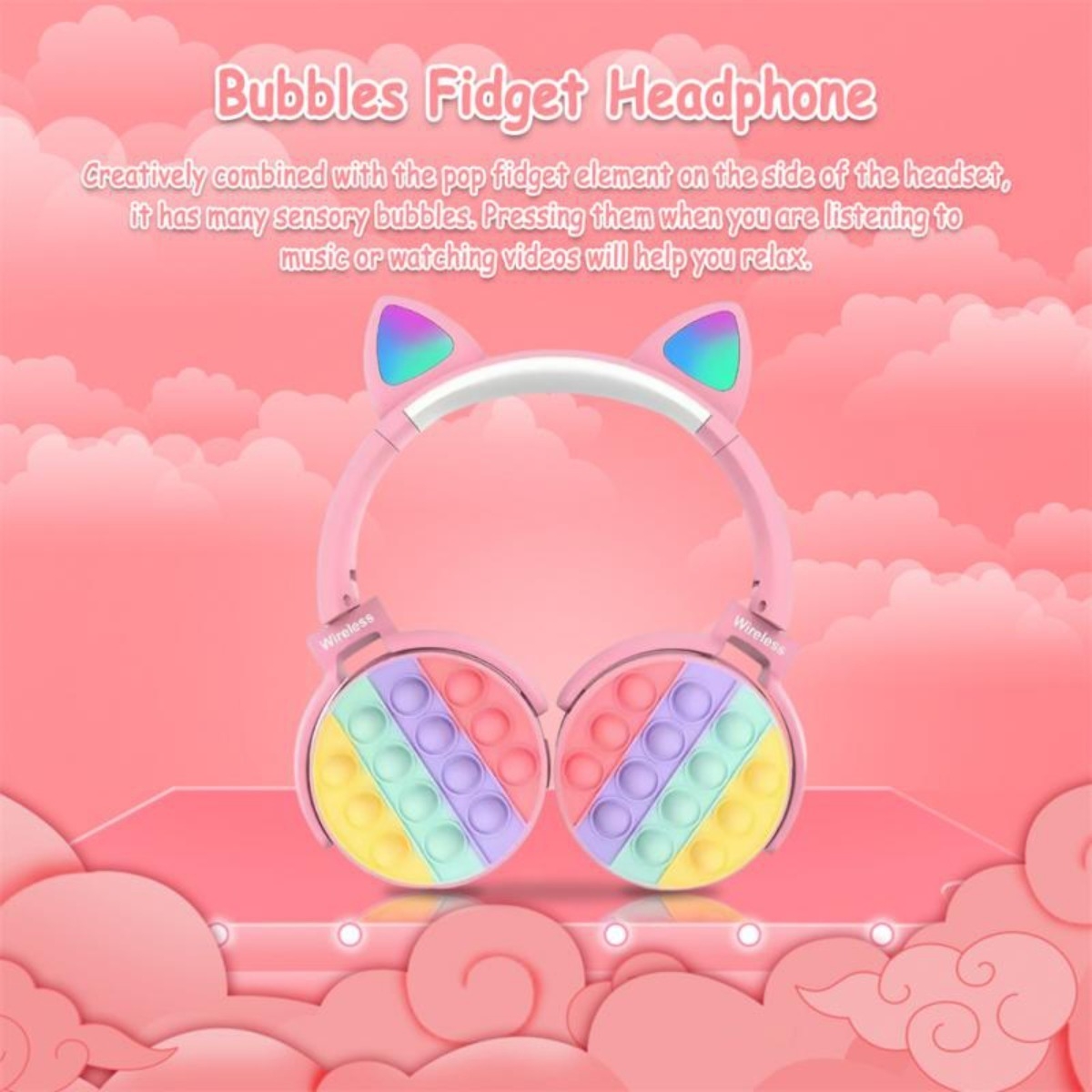 Auriculares Pop It Con Orejas Y Luces Divertidos Bluetooth - Imagen 5