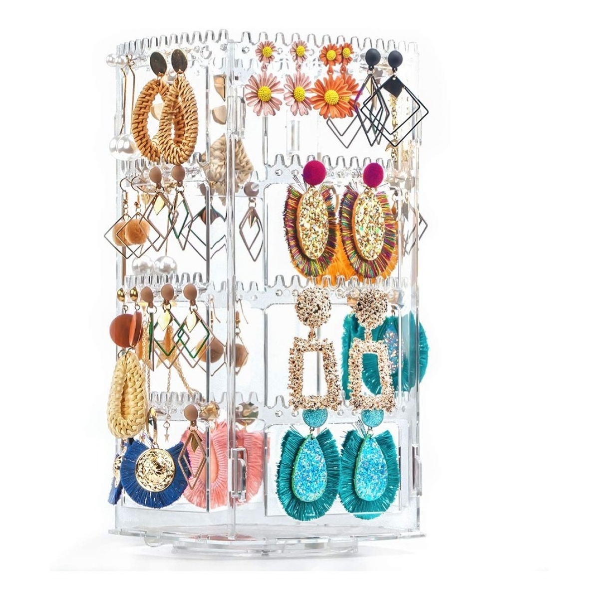 Organizador Joyas Vertical Giratorio 13x13x28cm Acrilico - Imagen 1