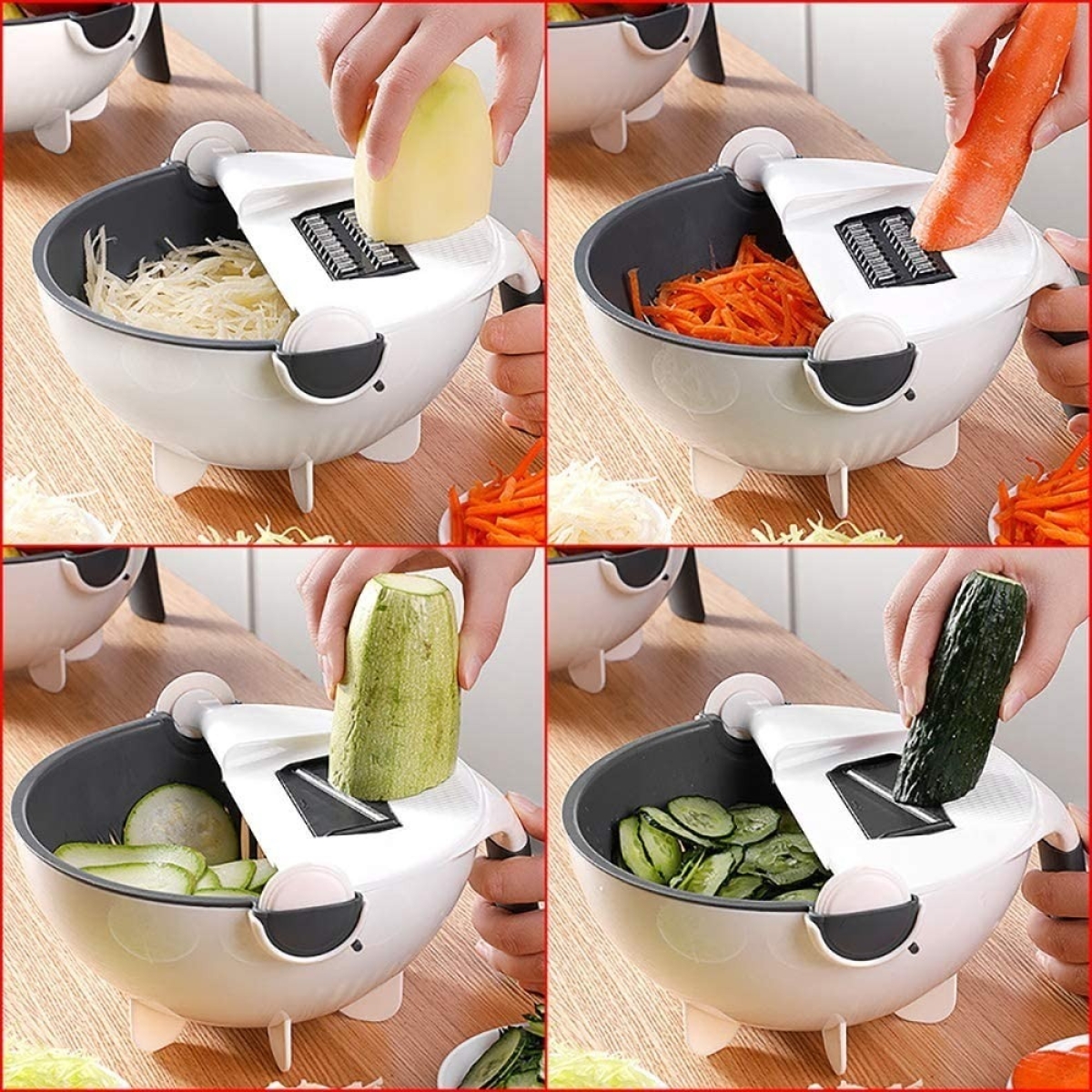 Rallador Vegetales Frutas 8 Cuchillas Escurridor Cortador - Imagen 6