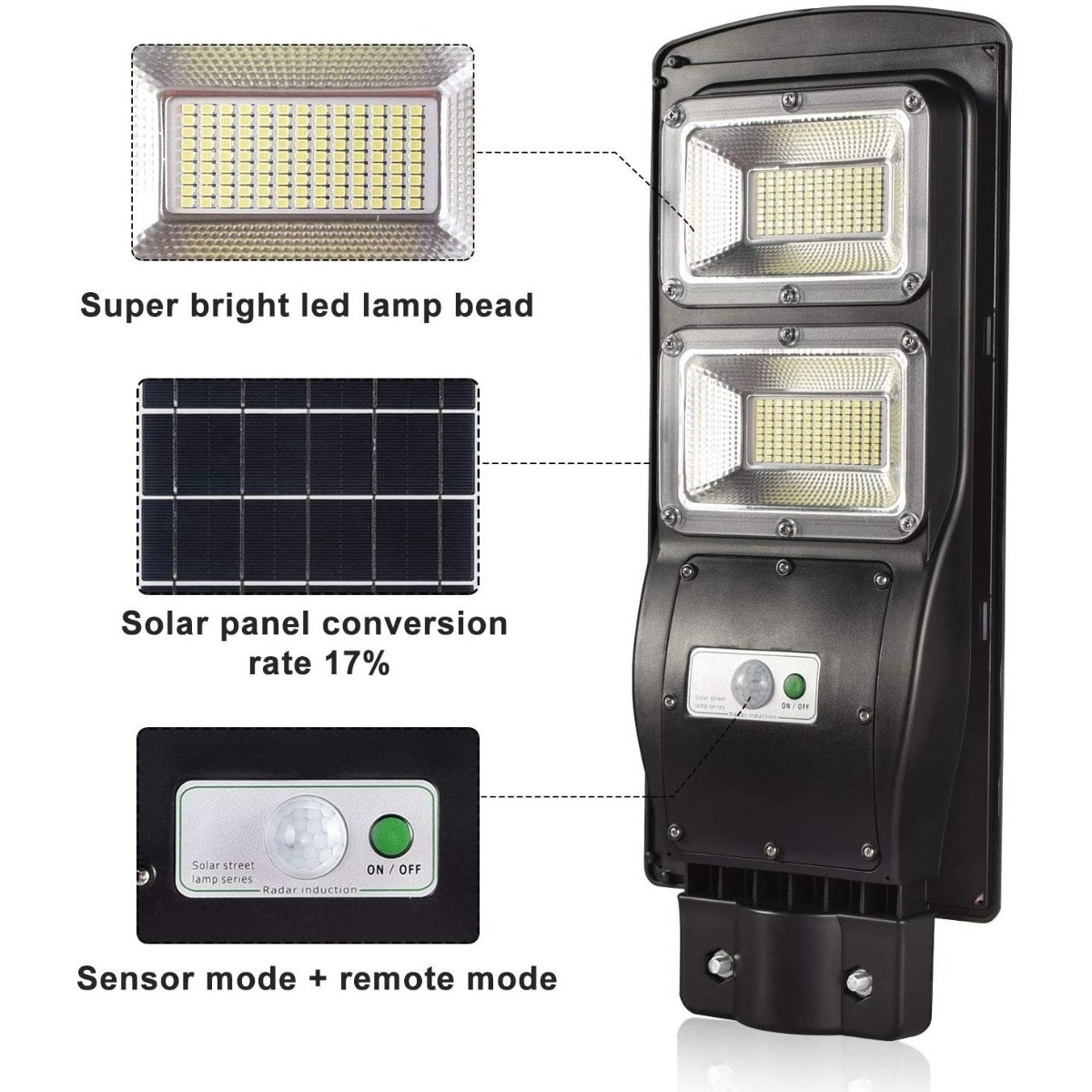 Foco Solar Led 60w Exterior C/ Sensor Y Control+ Brazo Metal - Imagen 4
