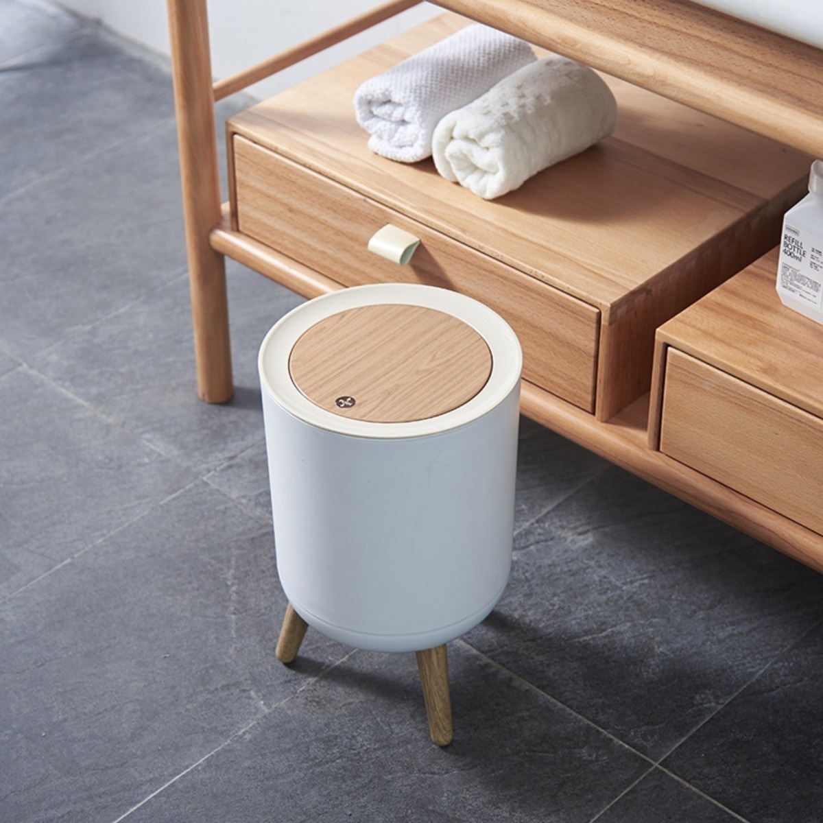 Papelera Cesto Basura Patas De Madera Decorativo Cocina Baño - Imagen 4
