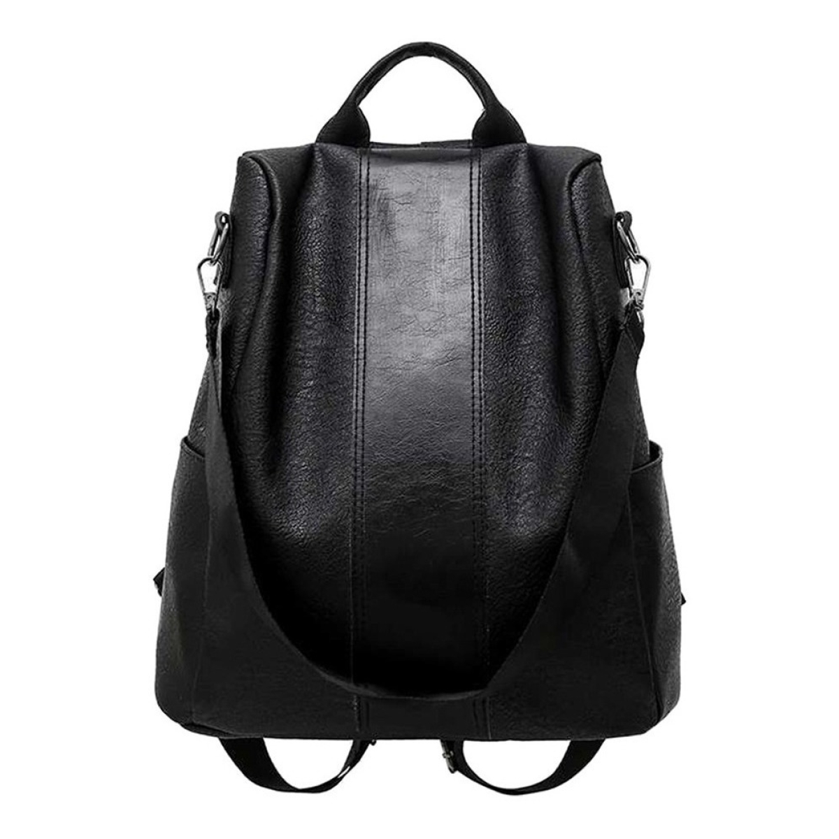 Mochila Simil Cuero Marrón Y Negro - Imagen 9