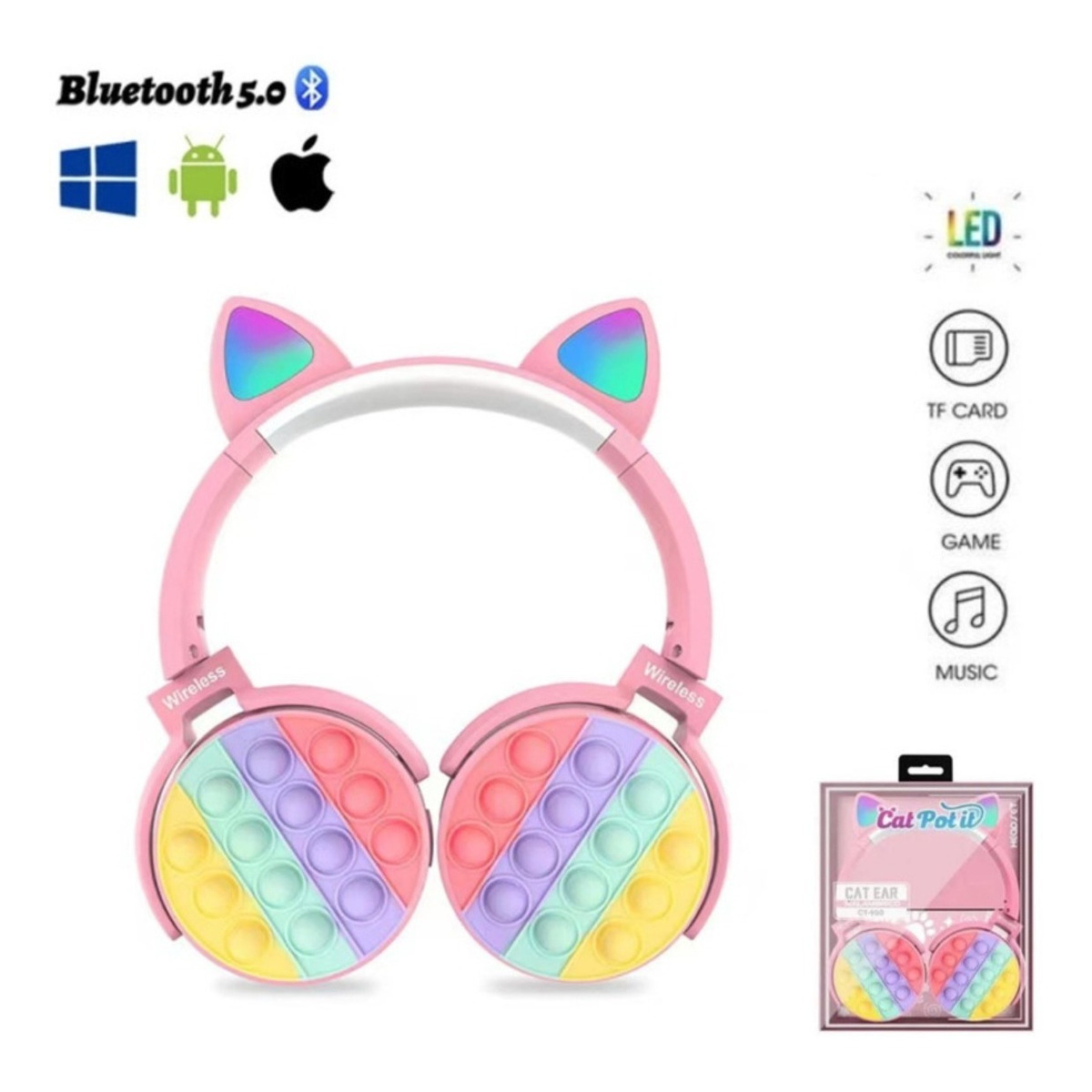 Auriculares Pop It Con Orejas Y Luces Divertidos Bluetooth - Imagen 13