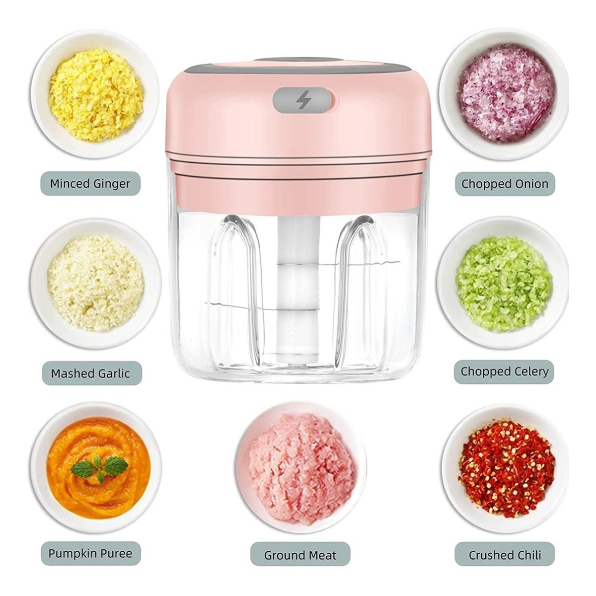 Cortador Triturador Eléctrico Ajo Verduras Recargable 100 Ml - Imagen 5