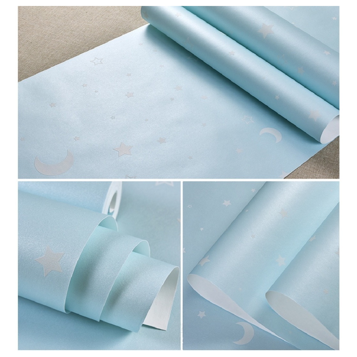 Papel Empapelar Adhesivo Luminoso Brillante Infantil Celeste - Imagen 4