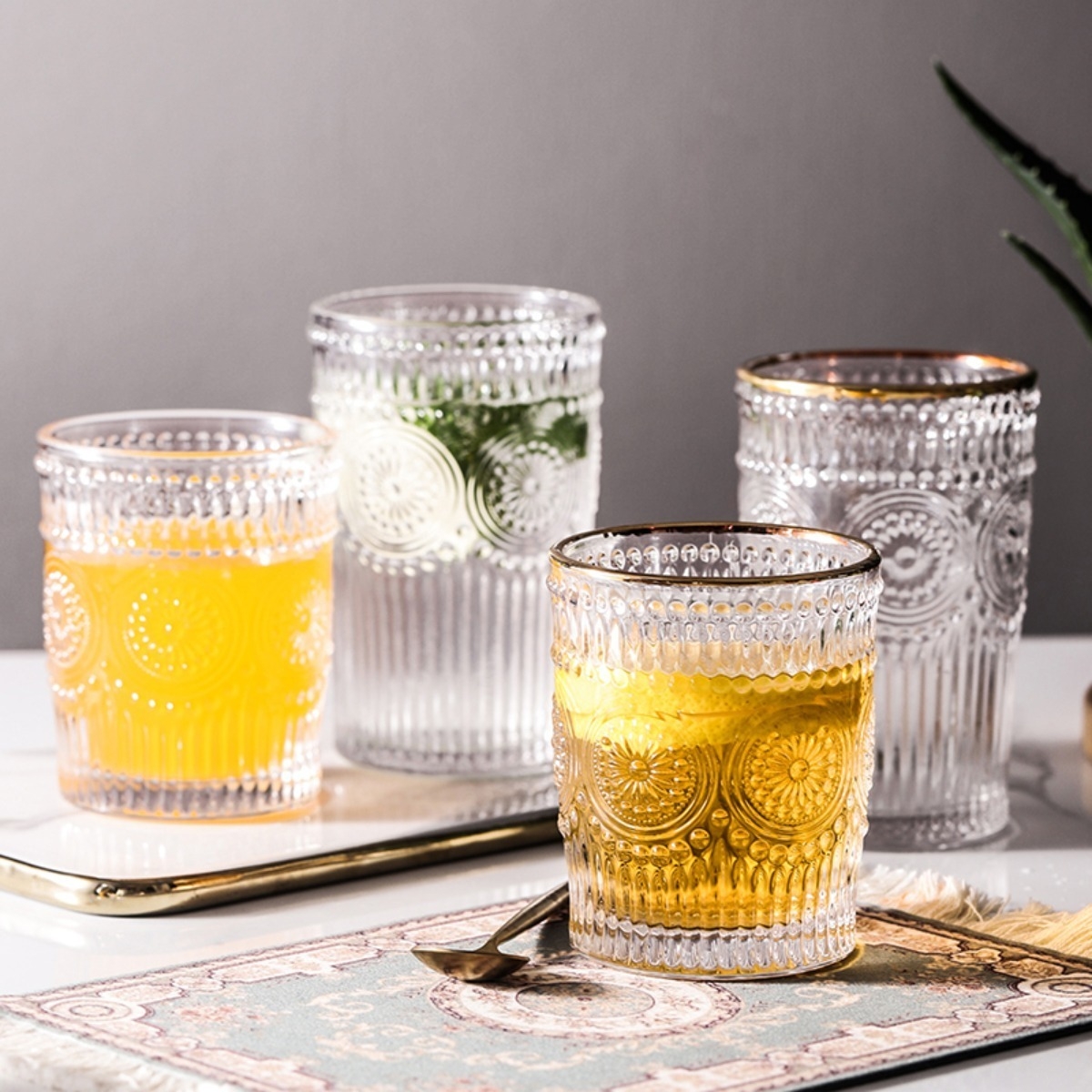 Vaso De Vidrio Nórdico Borde Dorado Ideal Agua Tragos- 260ml - Imagen 2