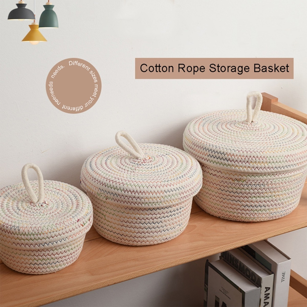 Set X3 Cestos Decorativos Para Organizar Con Tapa Iluminaras - Imagen 6