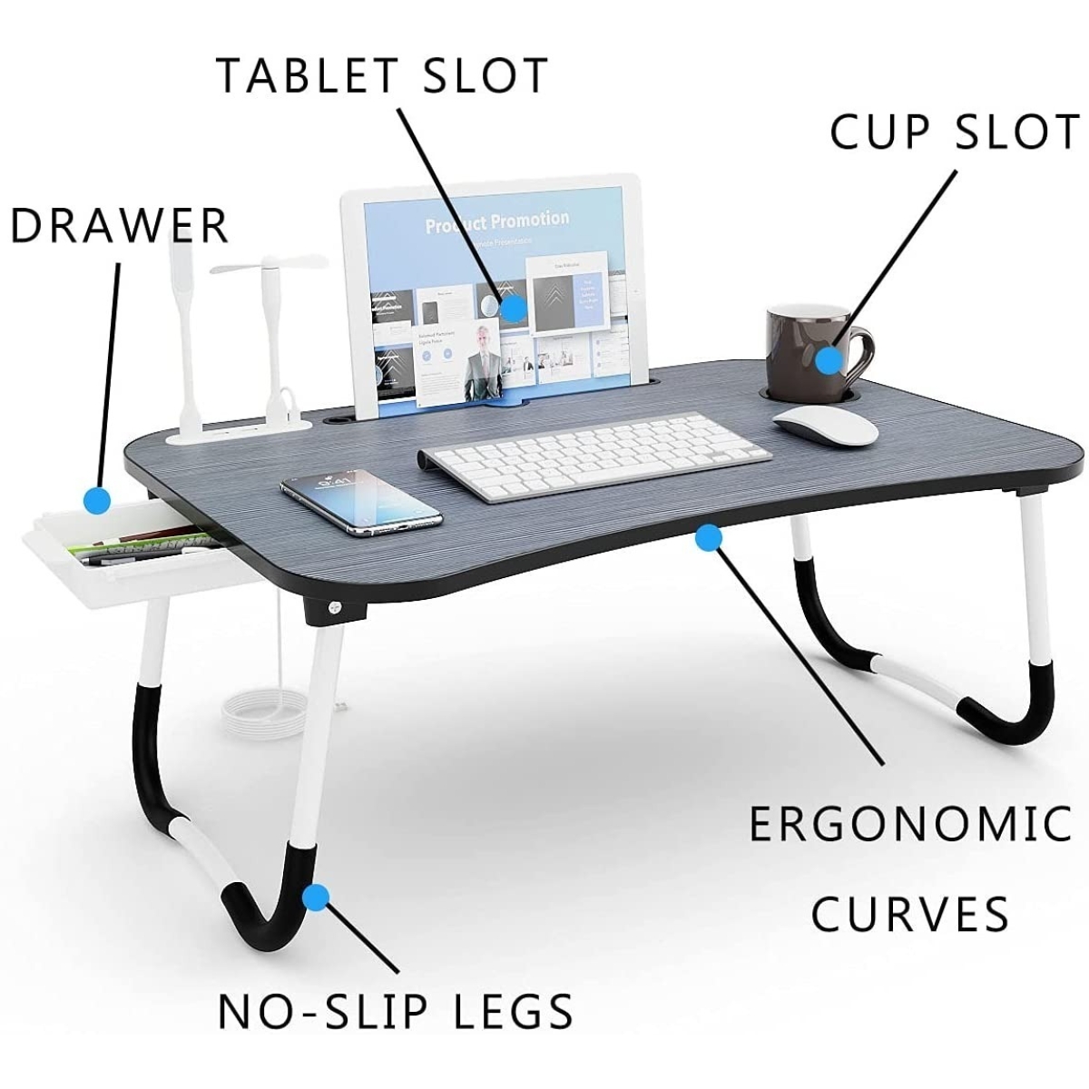 Mesa Plegable Para Laptop Tablet Con Portavaso Y Cajón - Imagen 5