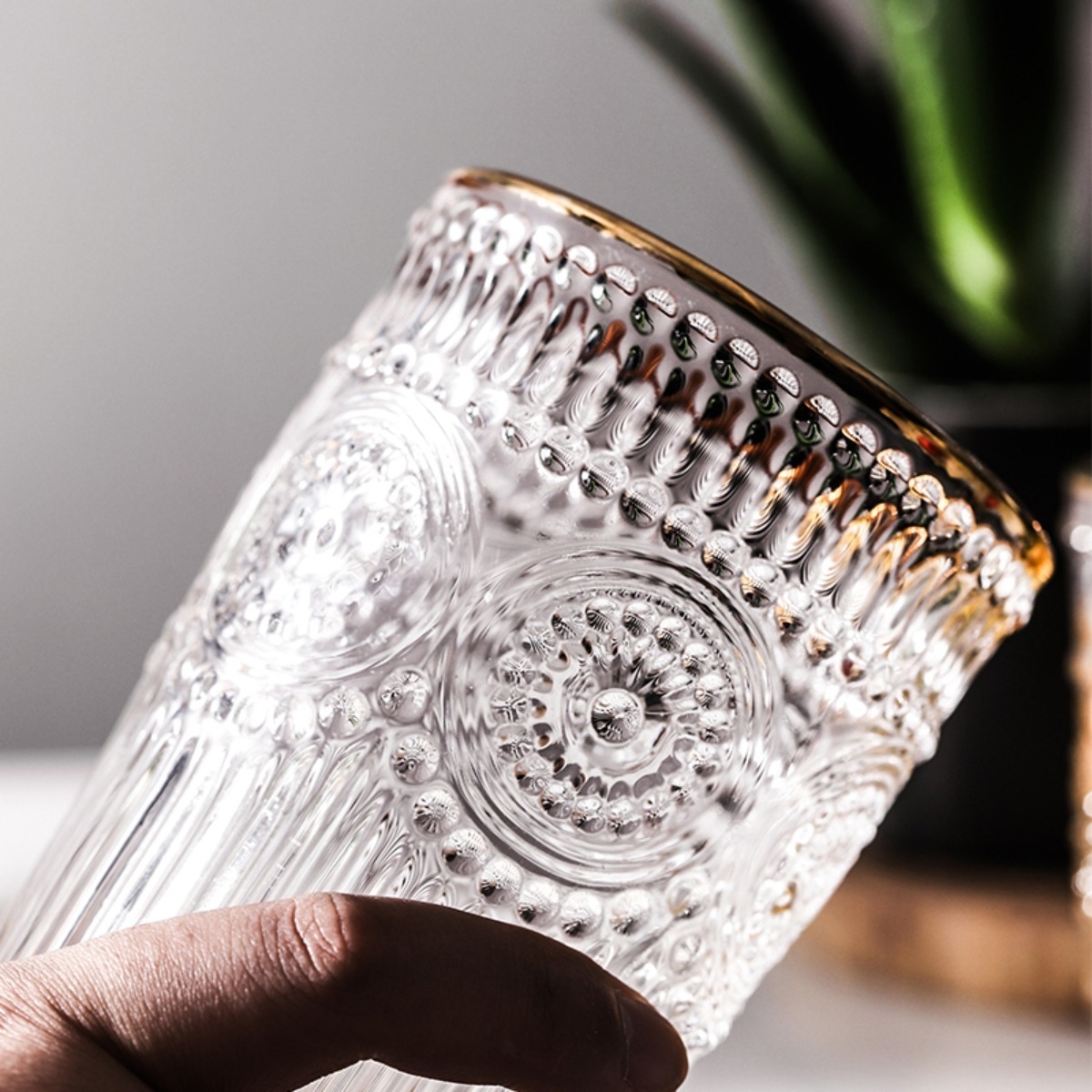Vaso De Vidrio Nórdico Borde Dorado Ideal Agua Tragos- 260ml - Imagen 3