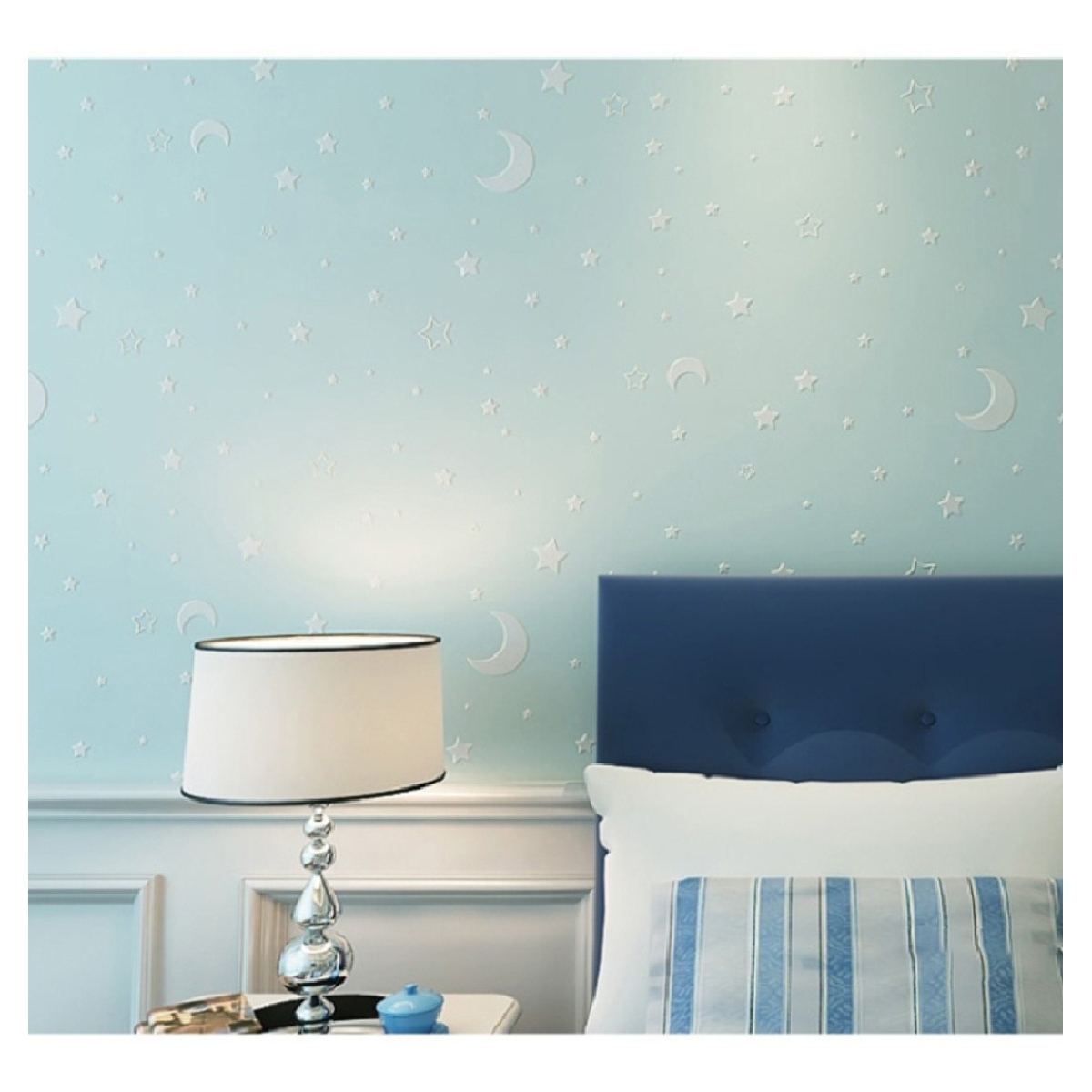 Papel Empapelar Adhesivo Luminoso Brillante Infantil Celeste - Imagen 5
