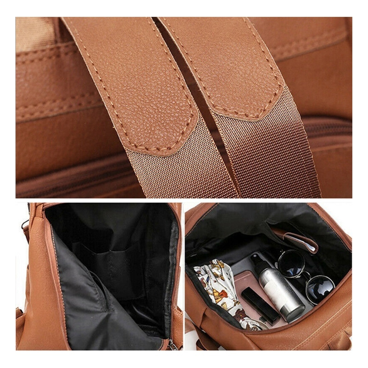 Mochila Simil Cuero Marrón Y Negro - Imagen 6