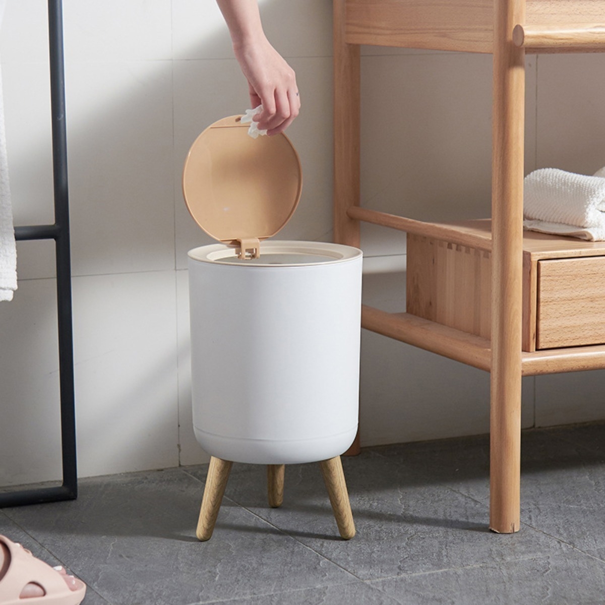 Papelera Cesto Basura Patas De Madera Decorativo Cocina Baño - Imagen 5
