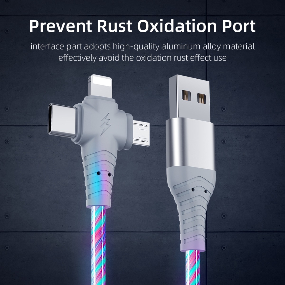 Cable Carga Usb Led Para Apple + Usb-c + Micro Usb - Imagen 6