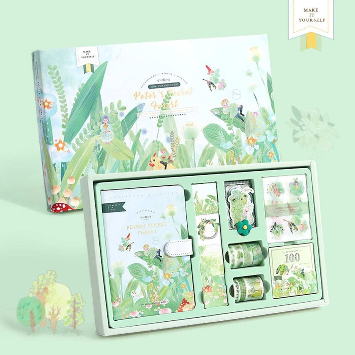 Set Cuaderno Diario Intimo + Stickers Reglas Cintas Y Más - Imagen 2