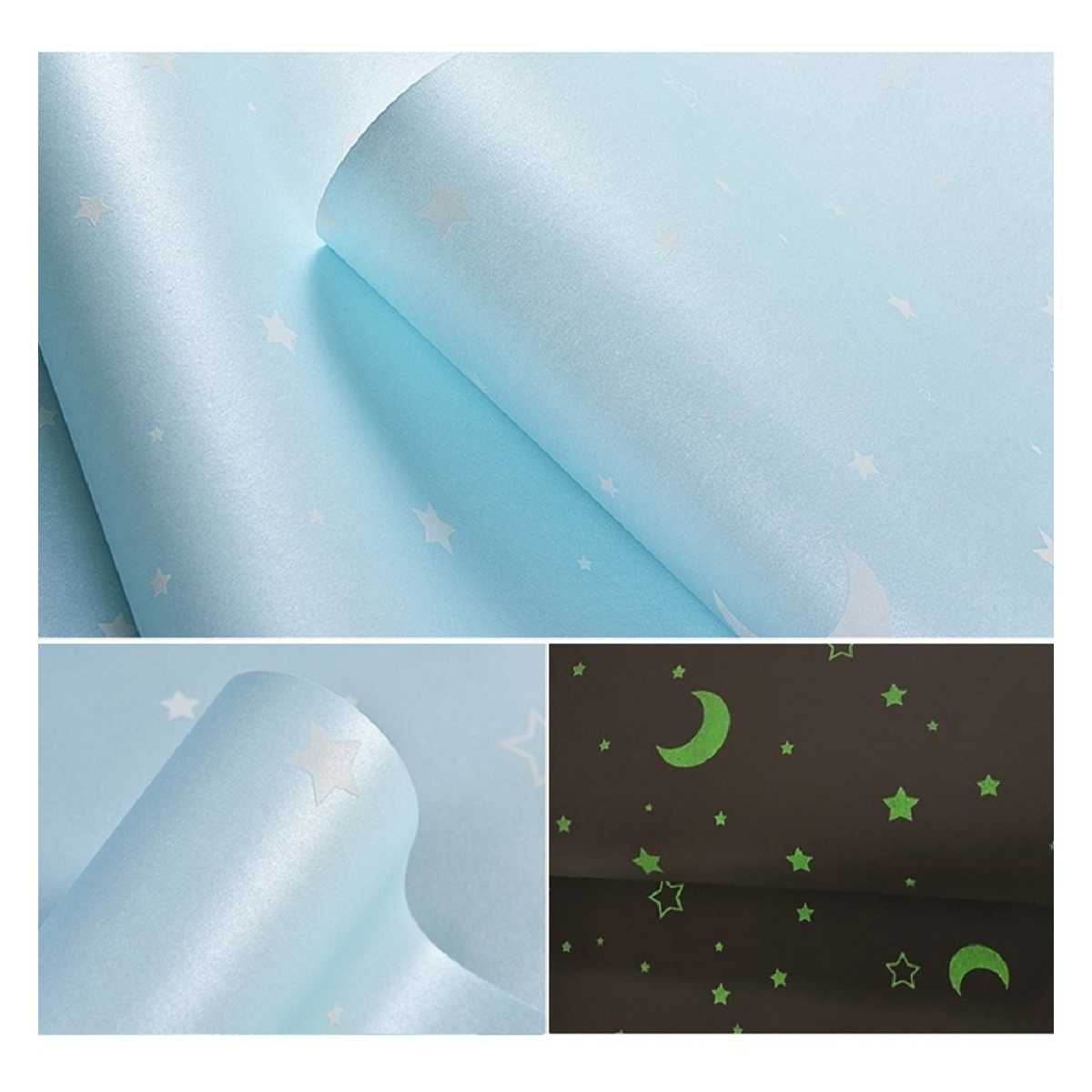 Papel Empapelar Adhesivo Luminoso Brillante Infantil Celeste - Imagen 3