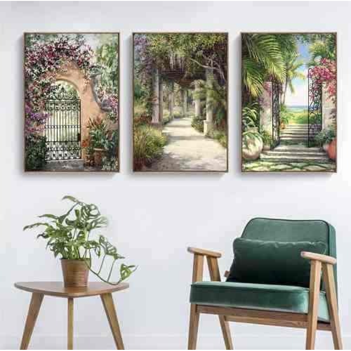 Cuadros Modernos Decorativo + Marco Madera Tripticos Paisaje - Imagen 2