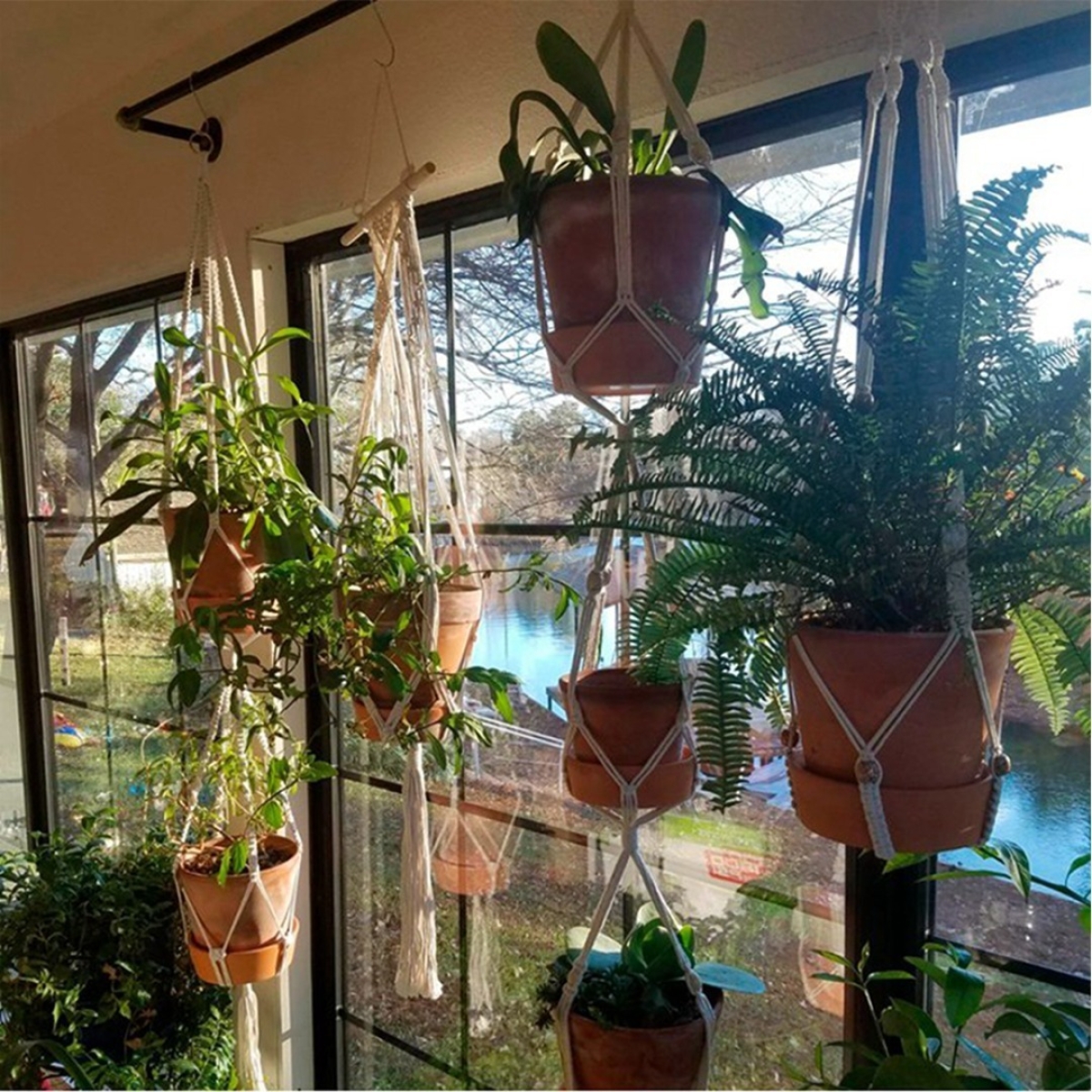 Porta Macetas Tejidos En Macrame Pack X 4 - Varios Diseños - Imagen 7