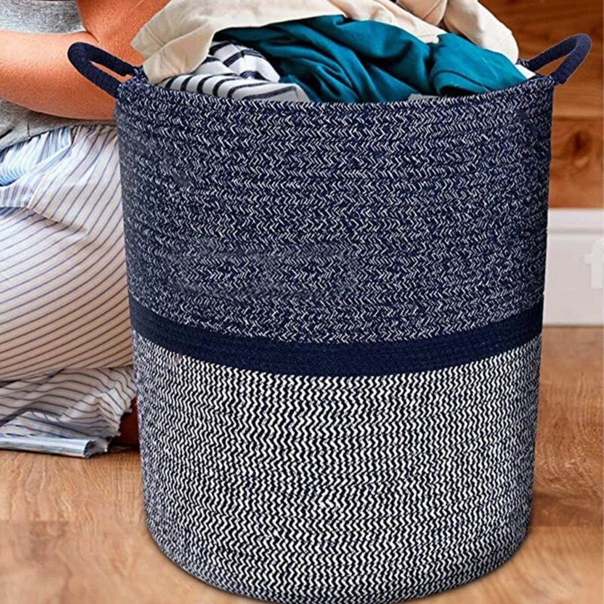 Cesto Para Ropa Sucia Gran Capacidad Algodon Navy - 42x36 - Imagen 8