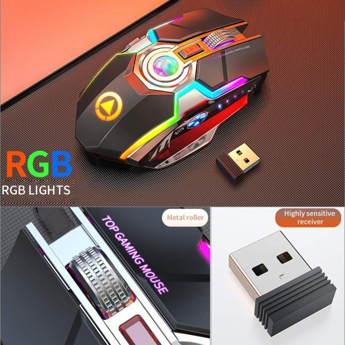 Mouse Juego Inalámbrico Recargable E-sport Game Rgb Ergonomi - Imagen 4