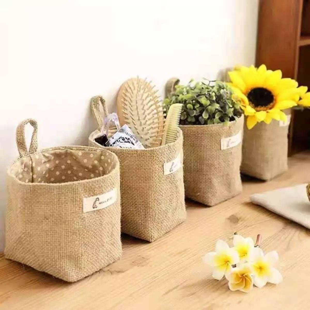 Bolsa Cesto De Tela Lino Para Almacenar Objetos Colgante - Imagen 23