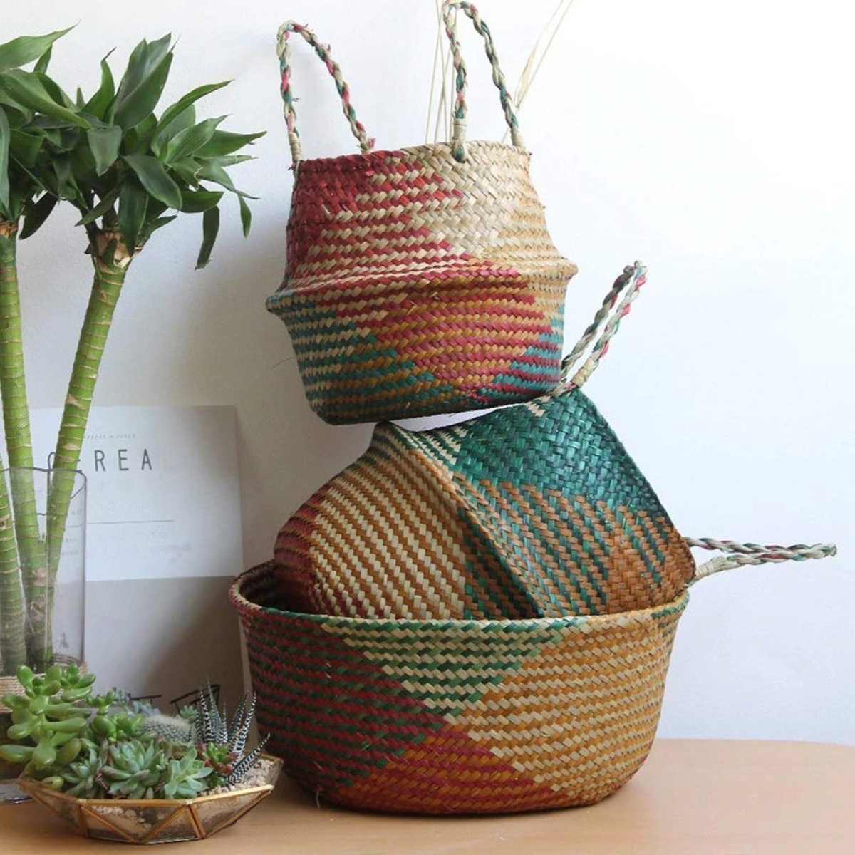 Cesto De Fibra Natural Canasto Ratán Decoración Multiuso M - Imagen 4