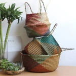 Cesto De Fibra Natural Canasto Ratán Decoración Multiuso M - Imagen 4