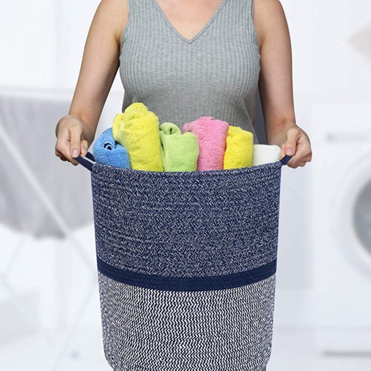 Cesto Para Ropa Sucia Gran Capacidad Algodon Navy - 42x36 - Imagen 2