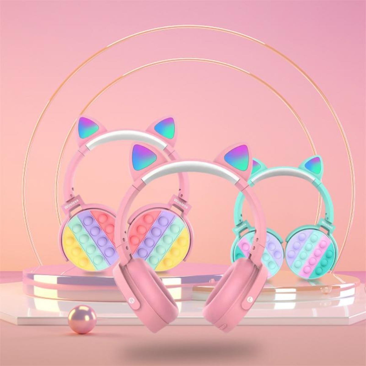 Auriculares Pop It Con Orejas Y Luces Divertidos Bluetooth - Imagen 6