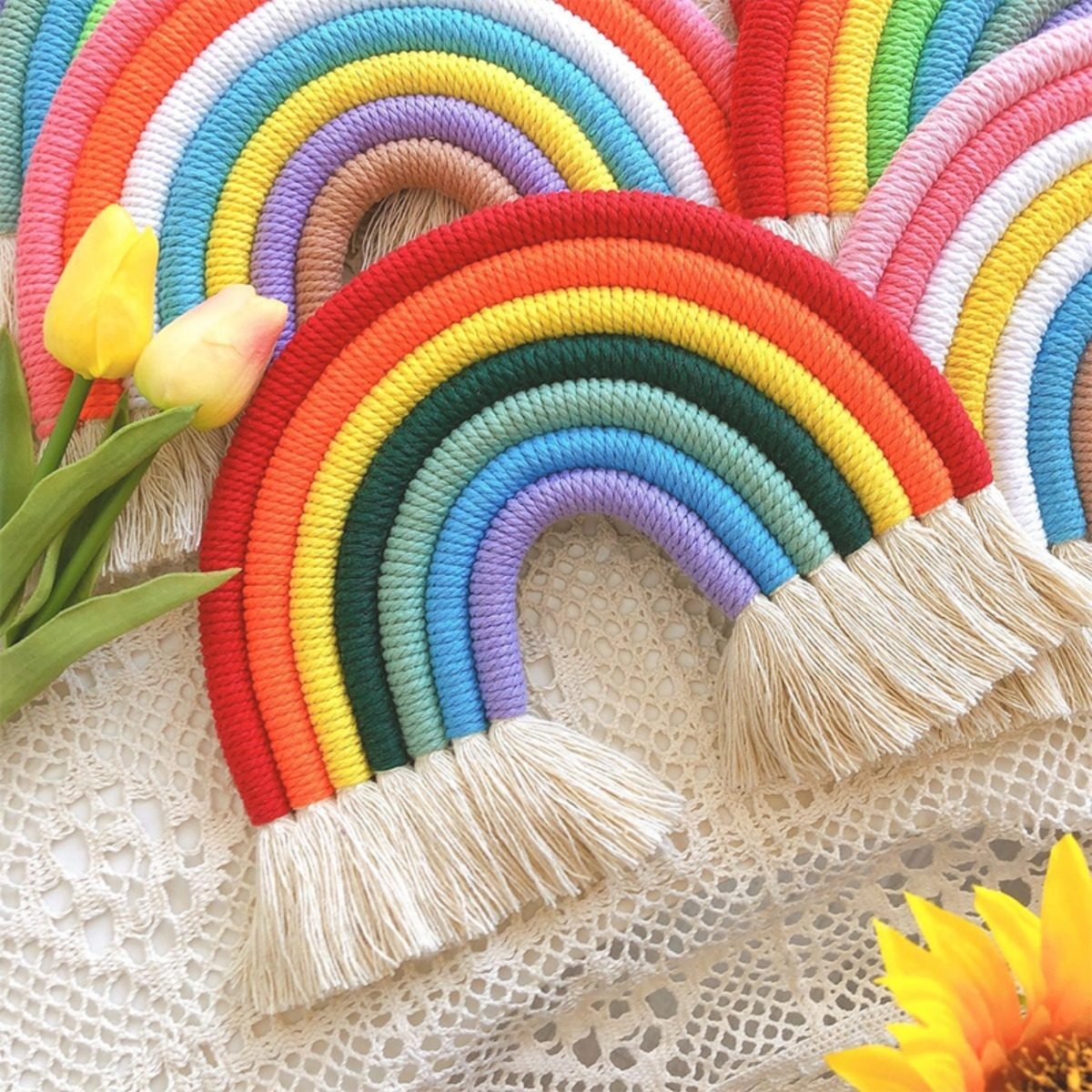 Colgante Para Pared Arcoiris Decoracion Infantil En Algodon - Imagen 5