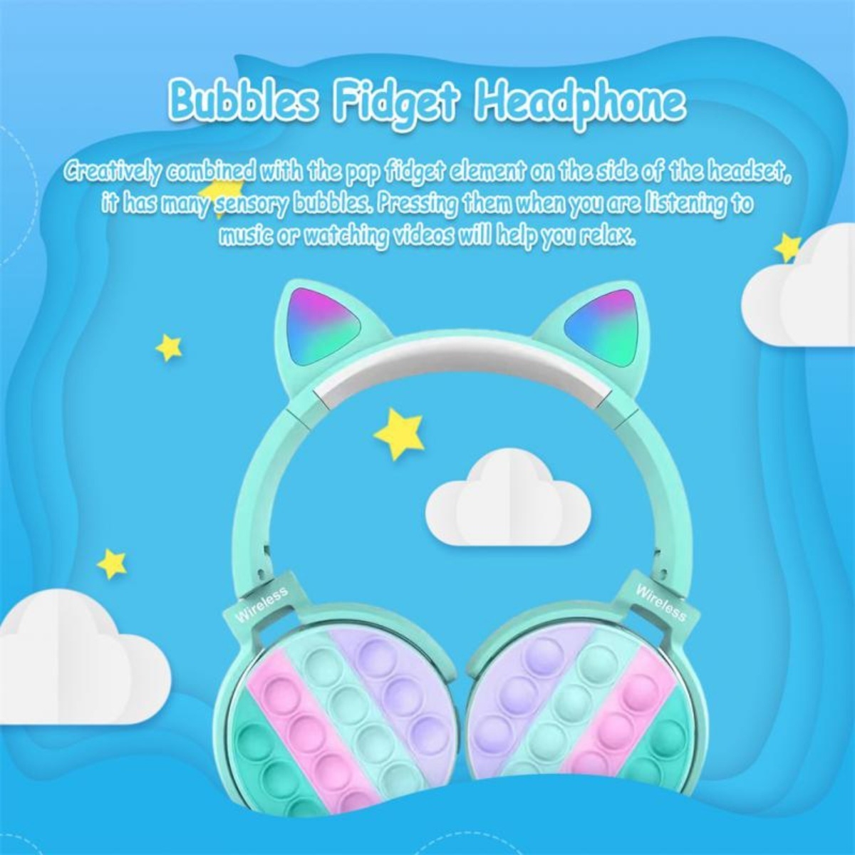 Auriculares Pop It Con Orejas Y Luces Divertidos Bluetooth - Imagen 10