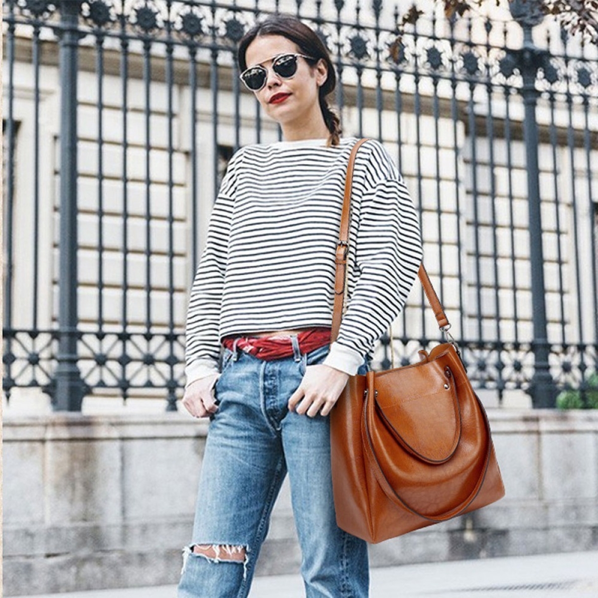 Bolso Cartera Grande Cuero Pu Diseño Informal Gran Capacidad - Imagen 5